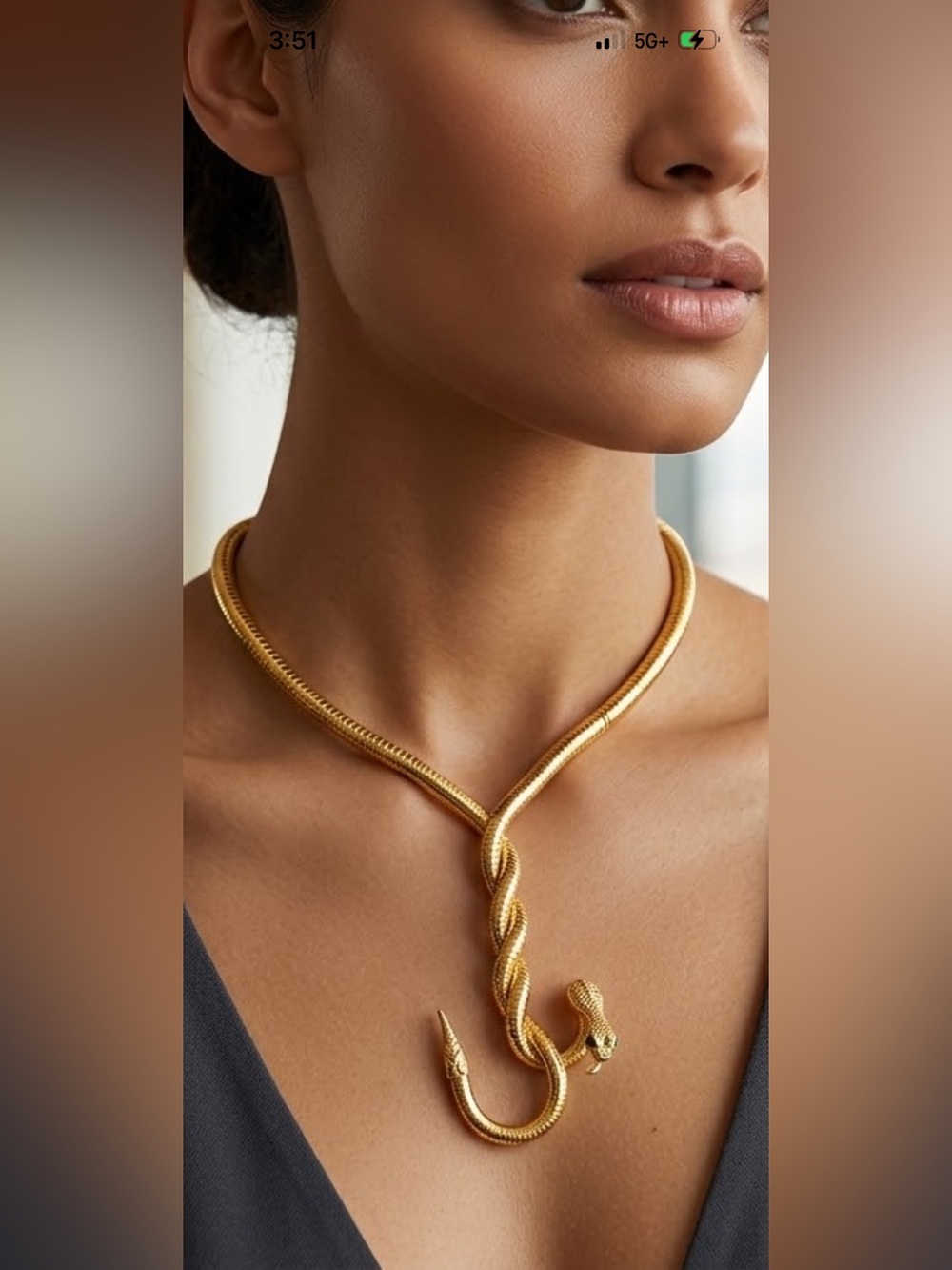 Gold Tone Bendable 36”L Snake Chain Necklace / Moldable Serpent Wrap NWOT